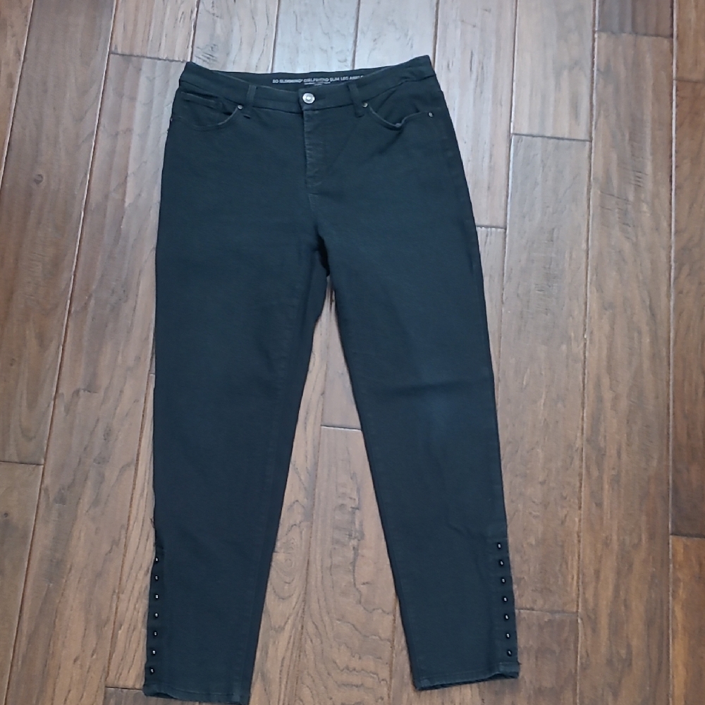 Chico's Black Cropped Ankle Jeans with Side Stud Detail